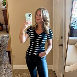 Gorgeous Black and White Stripe V-Neck T-Shirt